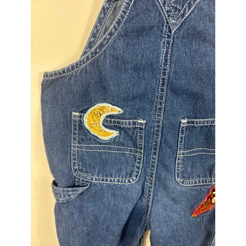 VTG 90s Baby Gap Denim Overalls Girls 18-24 Month Embroidered Patchwork Bibs Y2K